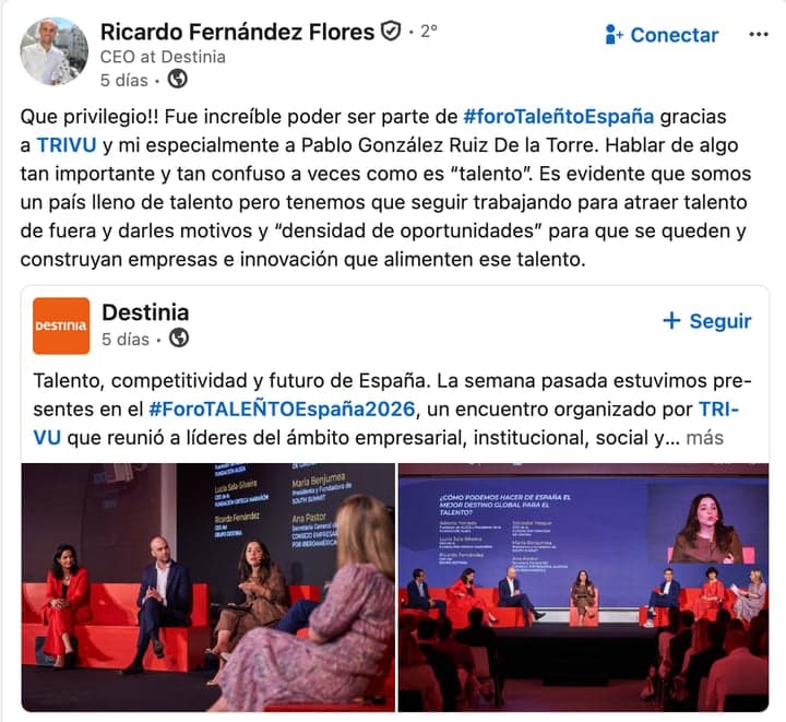Publicación de la comunidad sobre TALEÑTO España en LinkedIn