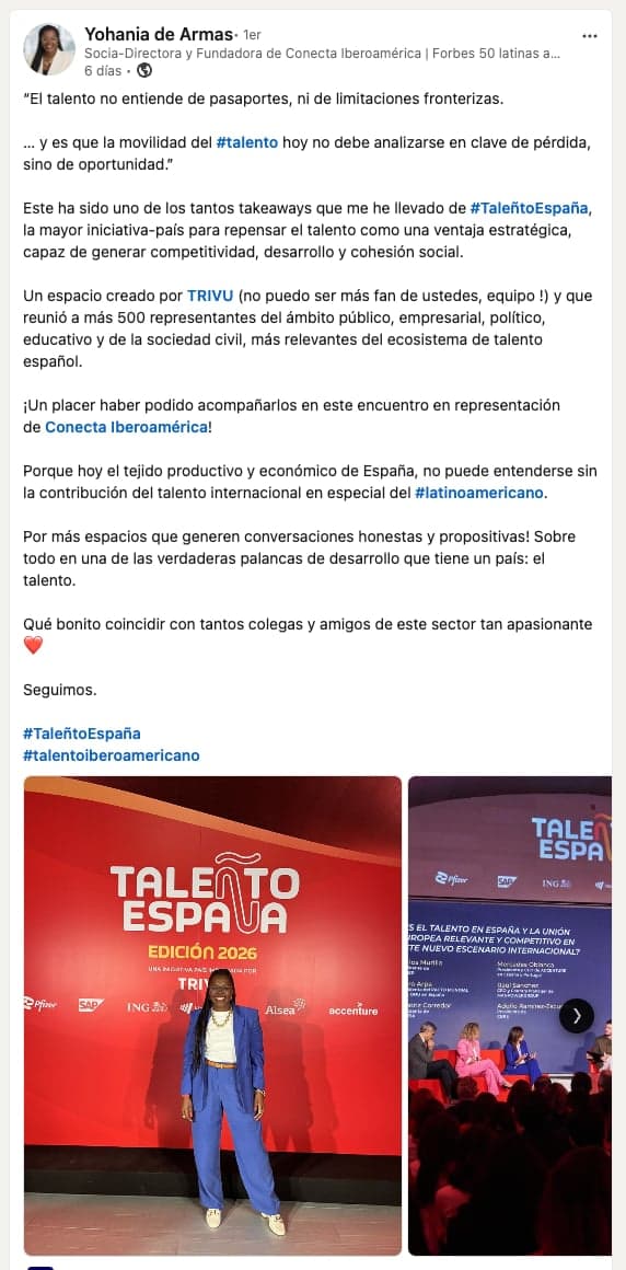 Publicación de la comunidad sobre TALEÑTO España en LinkedIn