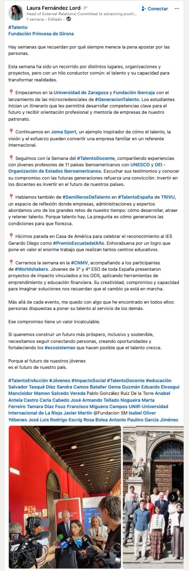 Publicación de la comunidad sobre TALEÑTO España en LinkedIn