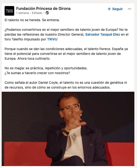 Publicación de la comunidad sobre TALEÑTO España en LinkedIn