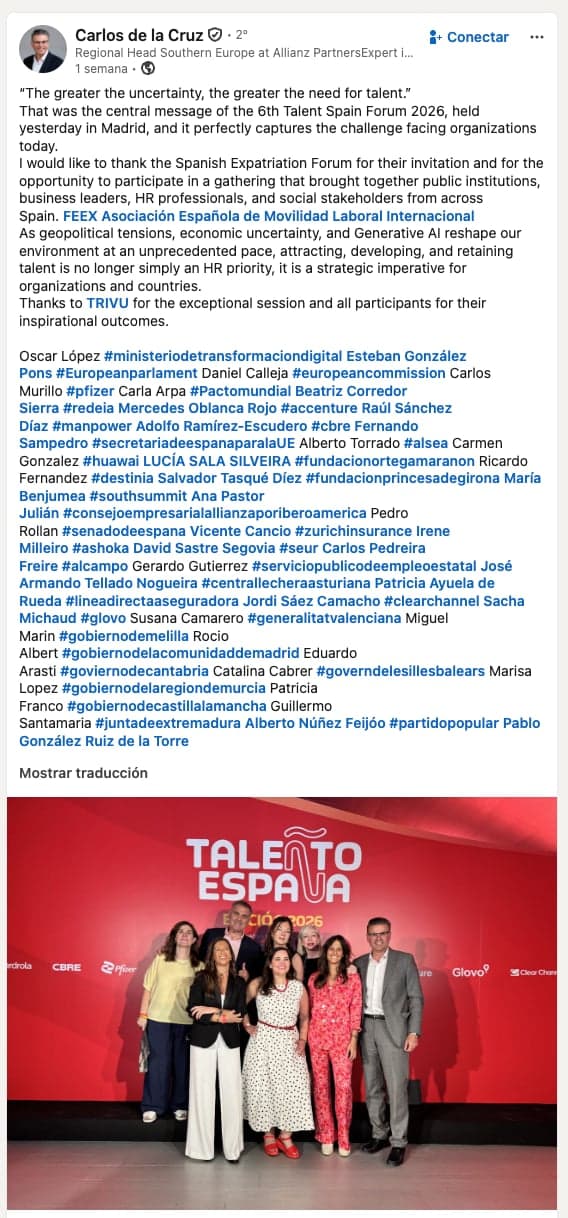 Publicación de la comunidad sobre TALEÑTO España en LinkedIn