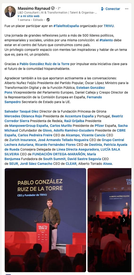 Publicación de la comunidad sobre TALEÑTO España en LinkedIn