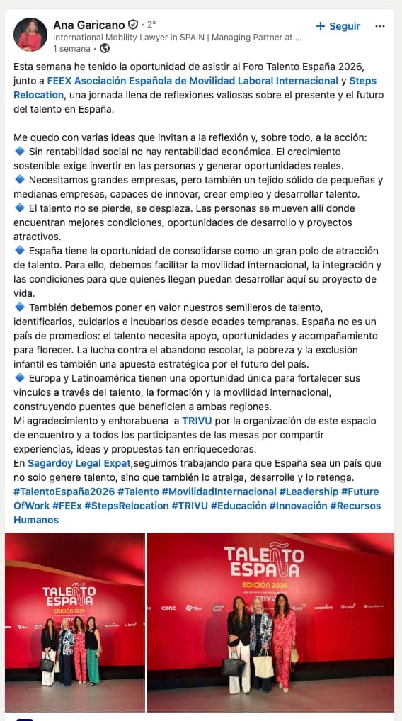 Publicación de la comunidad sobre TALEÑTO España en LinkedIn