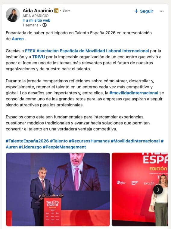 Publicación de la comunidad sobre TALEÑTO España en LinkedIn