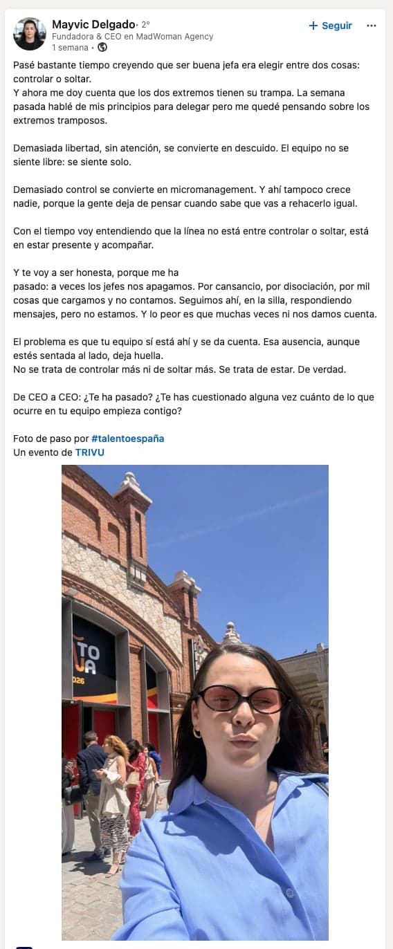 Publicación de la comunidad sobre TALEÑTO España en LinkedIn