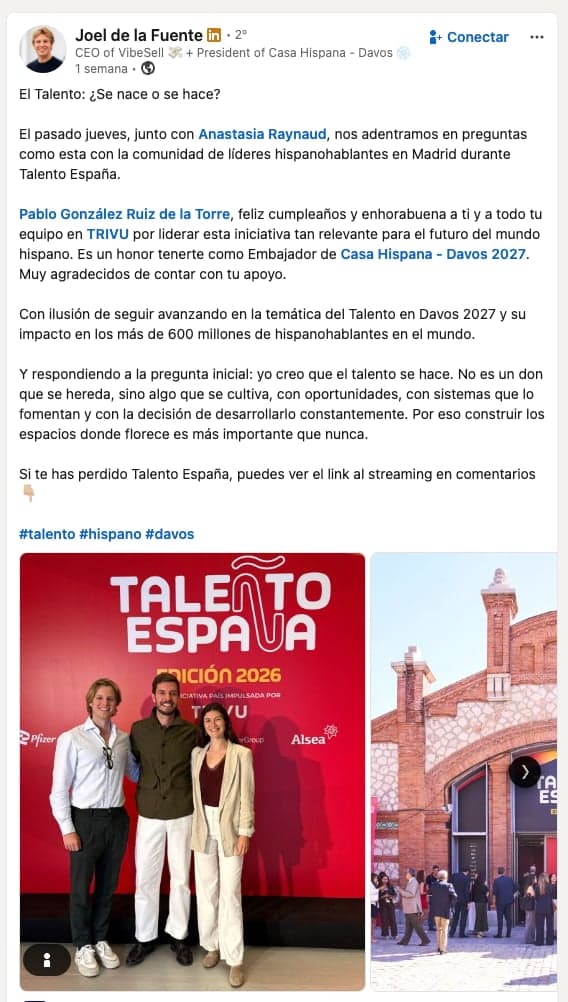 Publicación de la comunidad sobre TALEÑTO España en LinkedIn